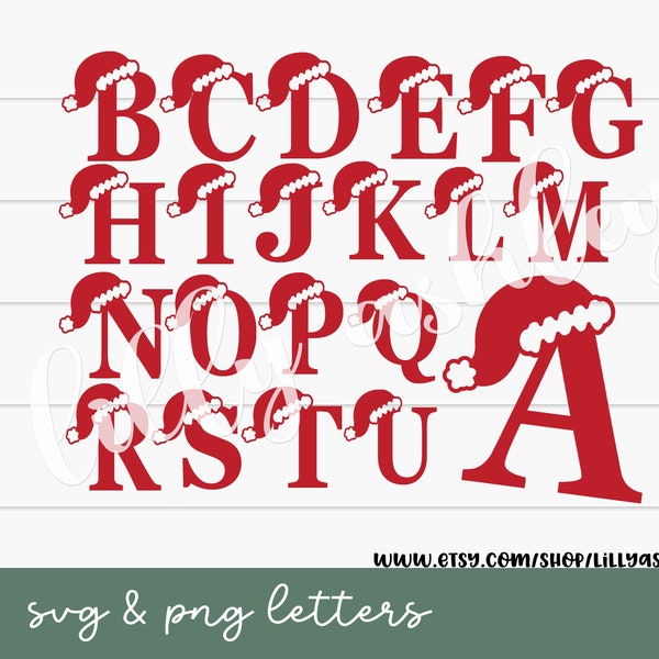 Santa Letters SVG set of 26 file Letters-Christmas svg letters with PNG and JPG. santa shirt png santa ornament svg santa mug santa baby