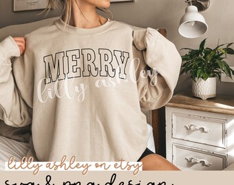 Christmas Shirt SVG & PNG Design File- merry christmas sweatshirt png trendy college collegiate letters style merry and bright