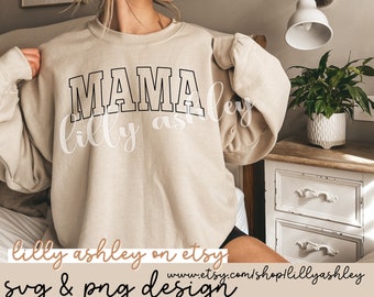 Mama Shirt SVG & PNG Design File- mama outline arched sweatshirt png trendy college collegiate letters style