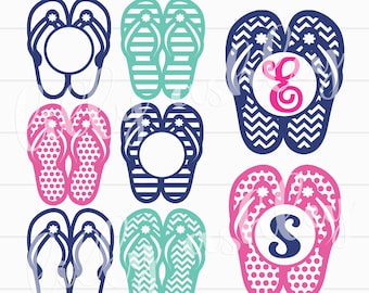 Flip Flop SVG & PNG Files Set - Beach Summer Monogram Frames for Personalizing Custom Gifts, Frames for Name or Initial for Beach Gifts