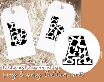 Letter SVG Cut File Set includes upper and lowercase Letters A-Z svg png cow print svg cow letters cow letter set cow alphabet