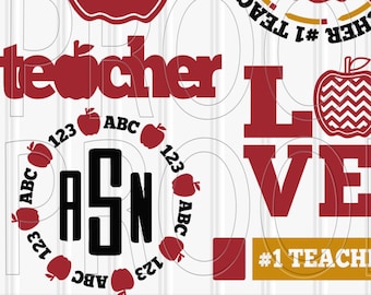 Teacher SVG Files Set includes 7 cutting files {SVG/JPG/png}! Commercial use! teacher svg school svg monogram svg apple svg fall svg