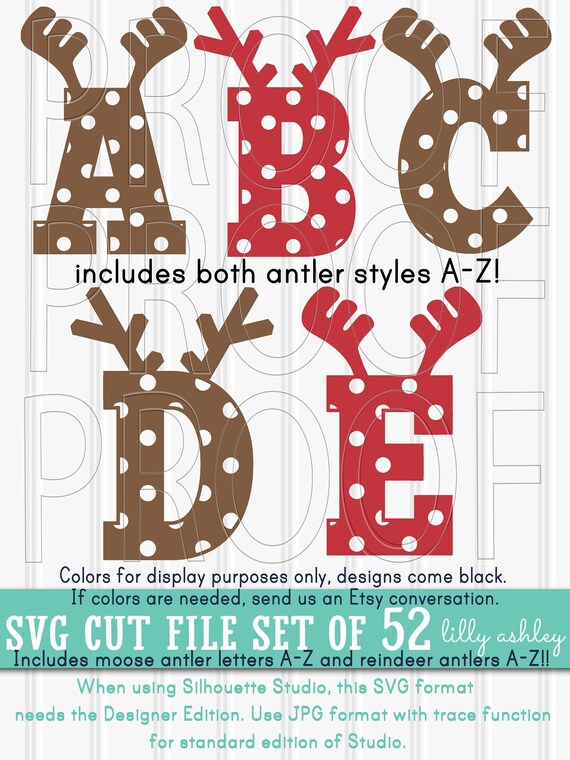 Download Christmas Monogram Svg Set Of 52 Cut File Letters Reindeer Etsy