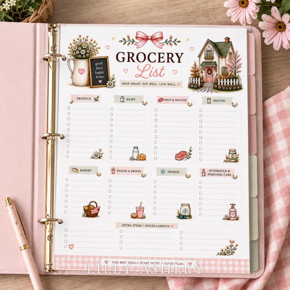 Meal Planner Printable Bundle, Grocery Planner, Weekly & Daily Planner, Recipe Cards, Kitchen Organization, 20 Page PDF 8.5x111