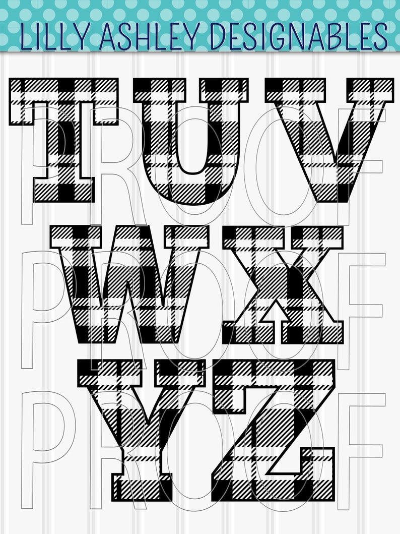 Plaid SVG Letter Cut File Set includes uppercase and lowercase Letters A-Z and solid letters for layering. svg png jpg formats buffalo plaid image 3