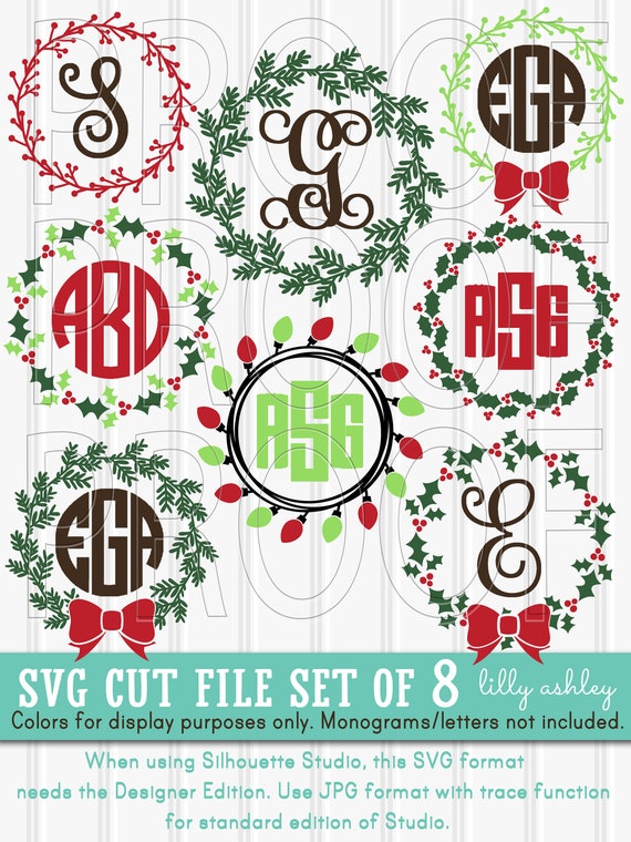 Christmas Monogram Svg Files Set Of 8 Wreath Cut Files Etsy