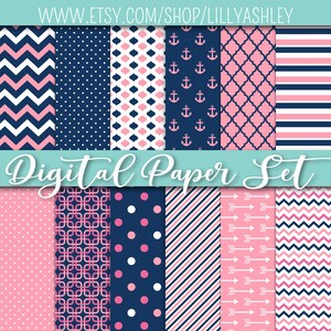 Digital Paper Pack of 12--JPG format--12x12 Commercial use ok! digital papers anchor navy digital paper digital paper anchor arrows digital