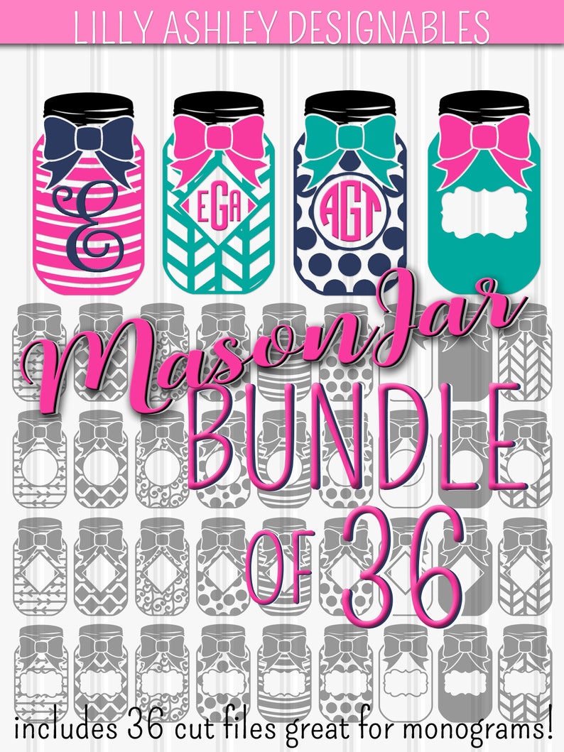 Download Mason Jar SVG File bundle of 36 cut files monogram svg png ...