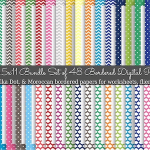 Conjunto de 48 papéis com bordas imprimíveis - 8,5 x 11 JPG - papel com bordas imprimíveis, papel de carta para computador
