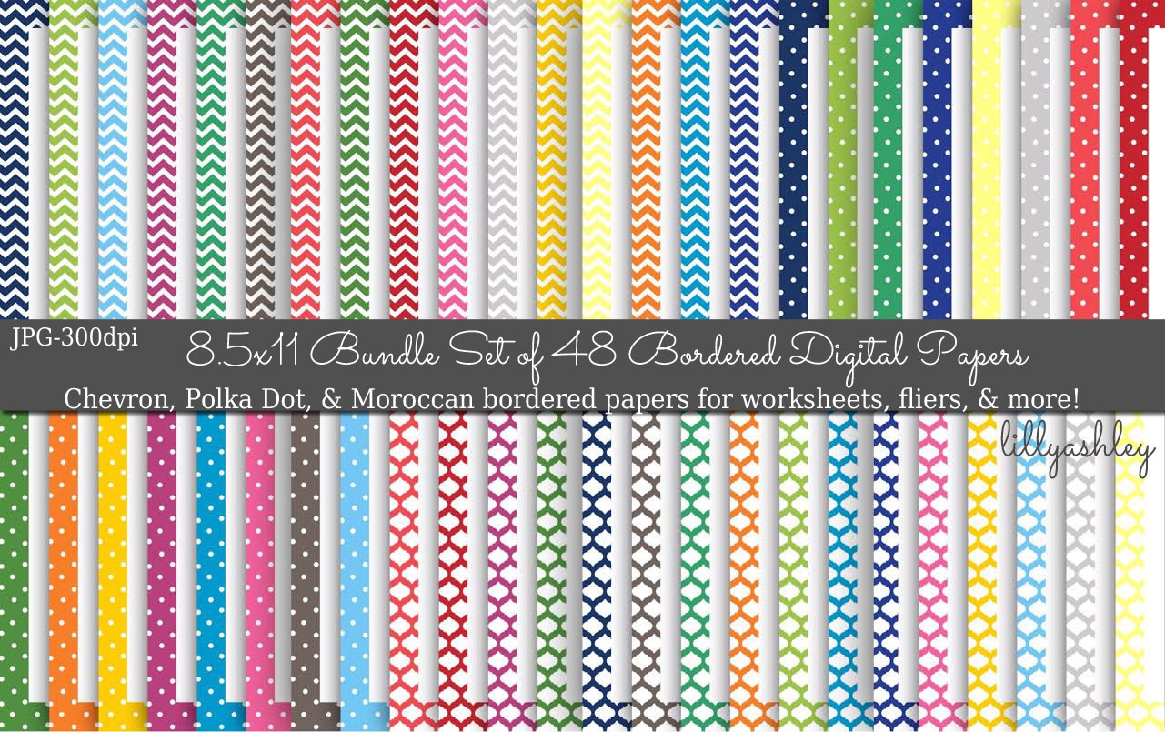 Printable Paper Bundle Set of 48 Border Paper-8.5x11 JPG-To | Etsy