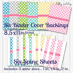 Printable Binder Backings and Spines...8.5x11 JPG format downloadables. Includes 6 Different Color Backings and 6 Coordinating Spine Sheets.