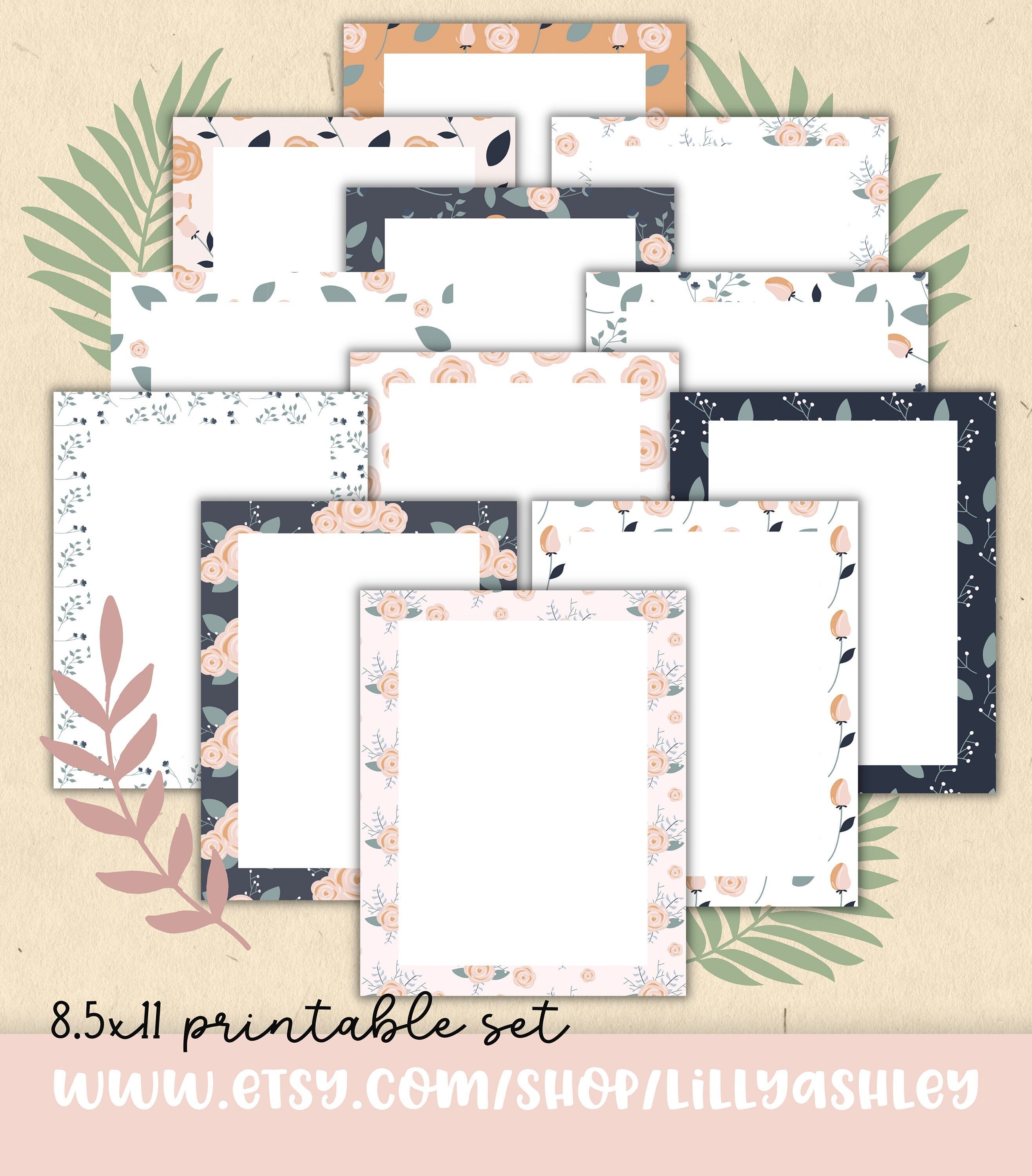 Printable Paper With Borders of 14--PDF & PNG Files--8.5x11