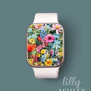 Quadrante mela Wildflower, sfondo dell’orologio, sfondo dell’Apple Watch da donna, bel download istantaneo del quadrante dell’orologio per l’estate