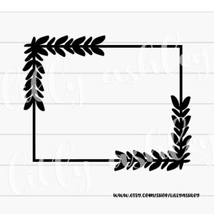 Rectangle Frame Border SVG  PNG leaf border rectangle frame laser cut frame leafy border botanical outline cutting files cricut silhouette