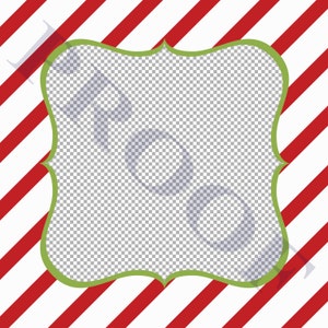 May include: A green frame with a scalloped edge, set against a background of red and white diagonal stripes. The frame is empty and ready for your text or image.