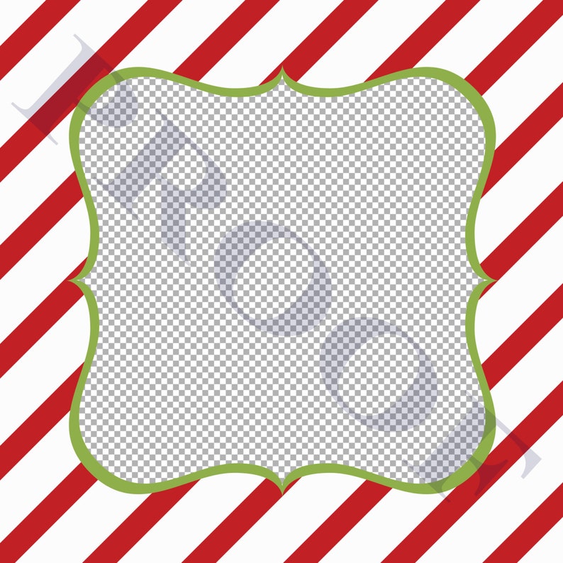 May include: A green frame with a scalloped edge, set against a background of red and white diagonal stripes. The frame is empty and ready for your text or image.