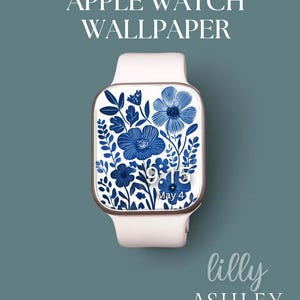 Quadrante Apple Watch floreale blu e bianco, sfondo orologio Coquette, sfondo Apple Watch da donna, download quadrante Apple Watch Chinoiserie