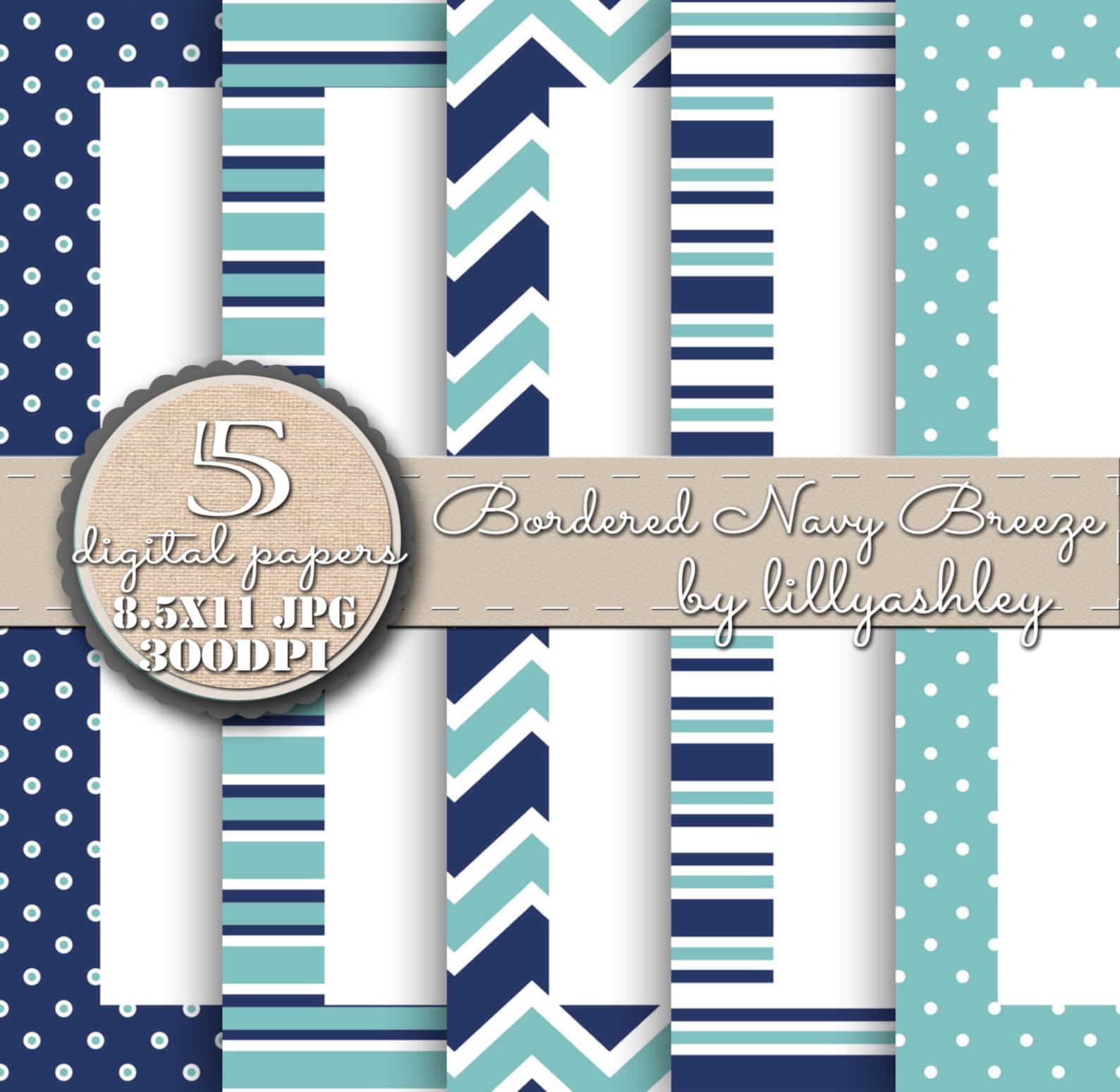 Printable Paper Pack of Five Border Paper--8.5x11 JPG & PDF Classroom ...
