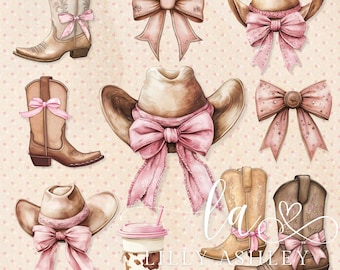 Cowgirl Country Bow PNG Set of 10 | Girly Western Bow PNG | Coquette Rodeo Cowboy Boots PNG | Western Coquette Pink Bows | Howdy Design Png