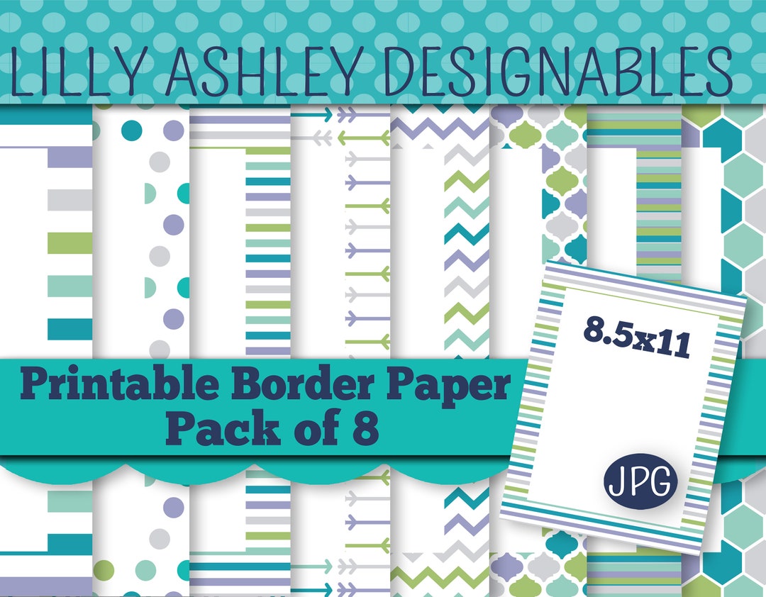 Border Paper Printable Pack of 8--JPG Format--8.5x11 Bordered Paper ...