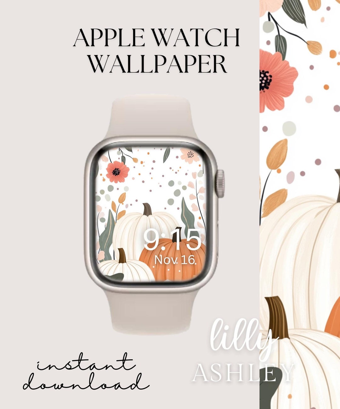 Aesthetic Pumpkin Apple Watch Face, Pink Fall Watch Background, Womens ...