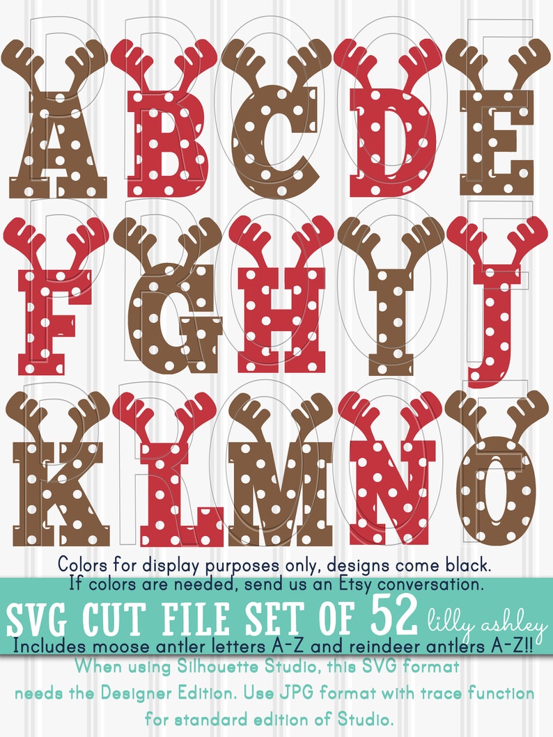 Download Christmas Monogram SVG set of 52 cut file Letters-Reindeer ...