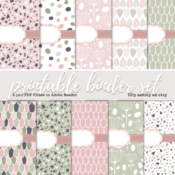 Printable Binder Cover Set + backings/spines PDF format fillable Digital Notebook Covers or Digital Planner Covers Section Divider Pages
