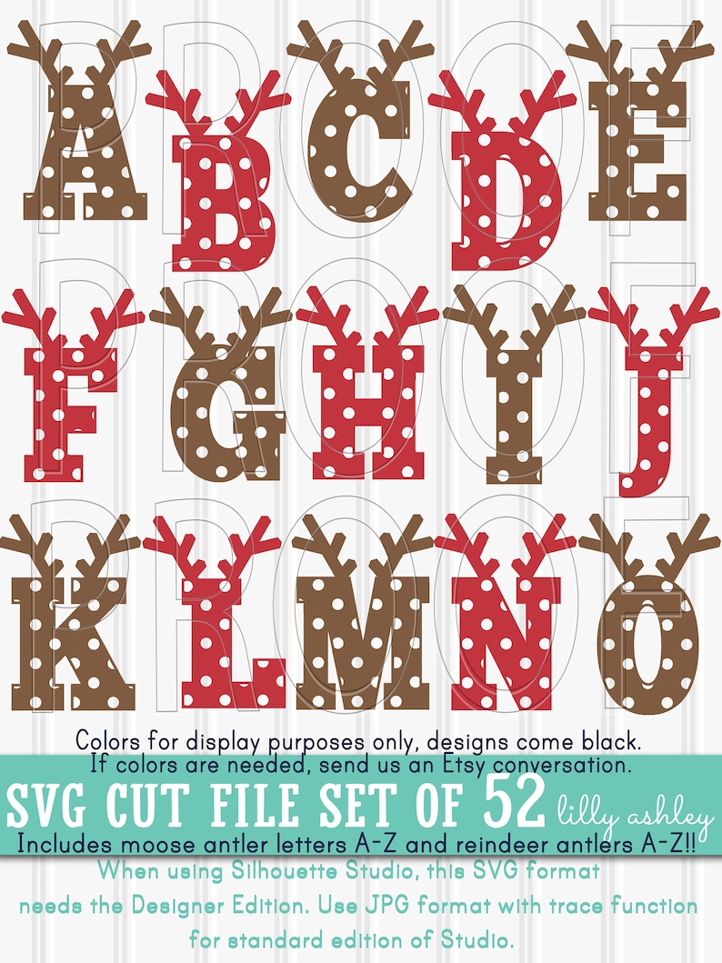 Download Christmas Monogram SVG set of 52 cut file Letters-Reindeer | Etsy
