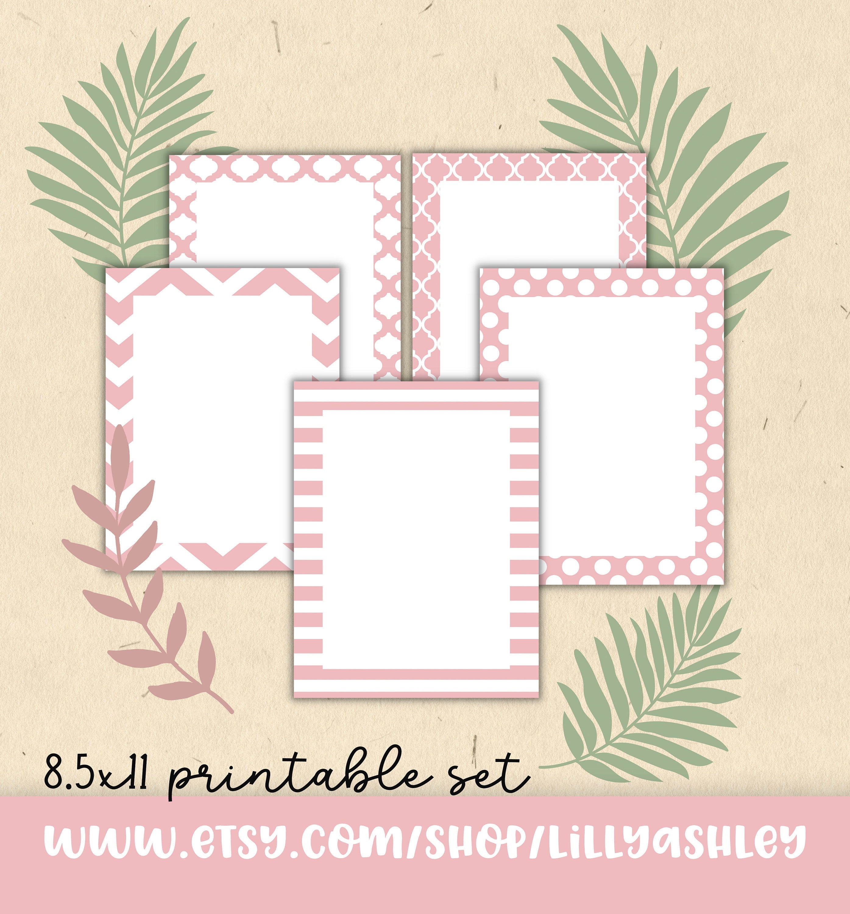 Paquete de papel imprimible de 5 papel con bordes 8.5x11 Formato JPG Papel  con bordes Bordes imprimibles Borde imprimible bordes rosados bordes lindos  - Etsy México, image size:2790x3000