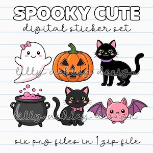 Cute Halloween Digital Stickers | Ghost Pumpkin PNG Bundle | Digital Planner & Notebook Stickers | Instant Download Clipart Elements
