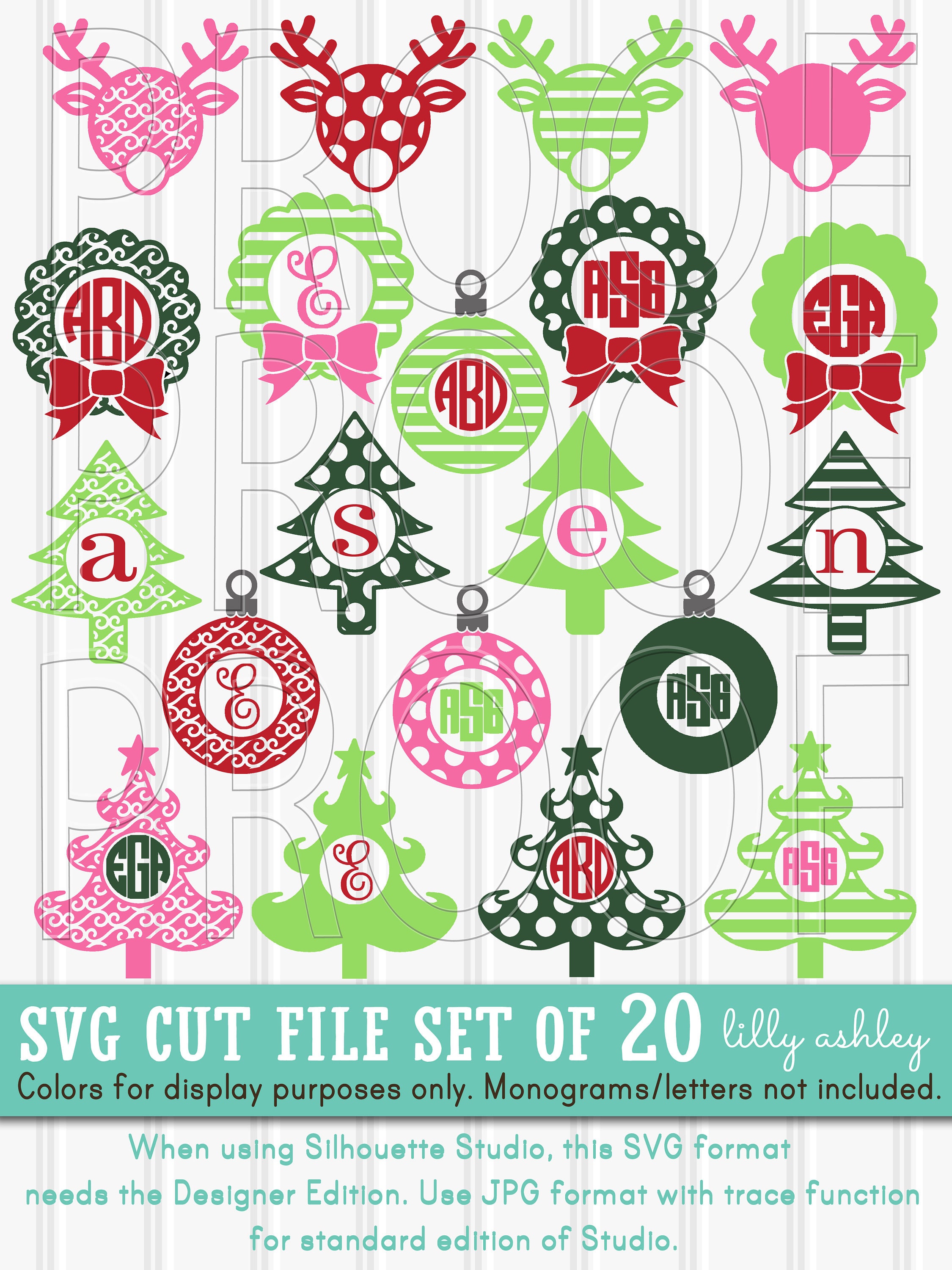 Download Christmas Monogram Svg Files Set Of 20 Cut Files Svg Png Jpg Etsy