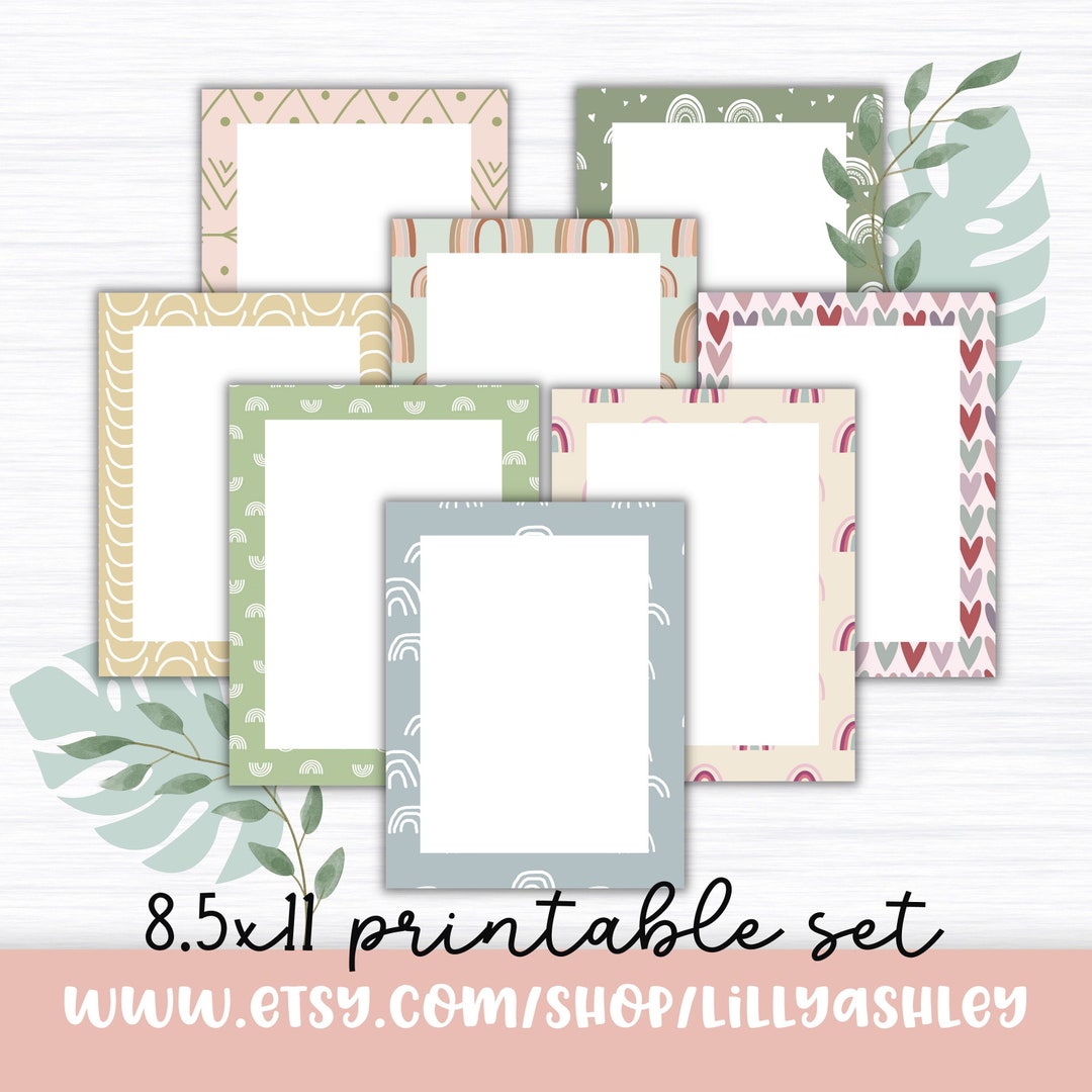 Border Paper Pack of 8PDF & PNG Files8.5x11 Downloadable Paper