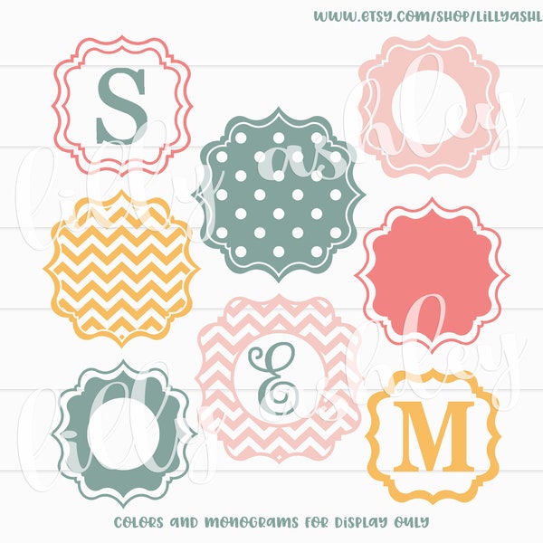 Monogramme SVG Ensemble de 8 images svg et png - images svg fichiers monogramme svg fichiers scallopé monogramme svg chevron monogramme cadre chevron