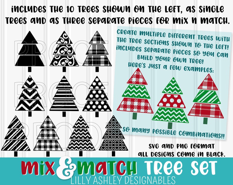 Christmas SVG Mix and Match Tree Set-svg and PNG Format-build - Etsy