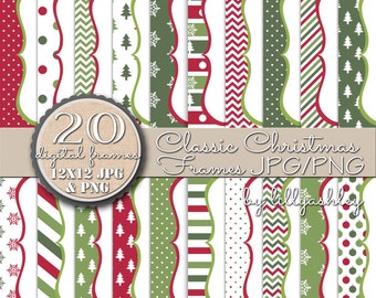 Christmas Frame Set, Square Holiday Frames, Cute Christmas Patterns, Christmasy Photo Frame, Holiday Pattern Digital Paper, Red and Green