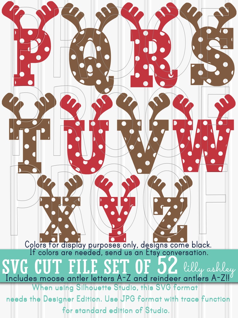 Download Christmas Monogram SVG set of 52 cut file Letters-Reindeer ...