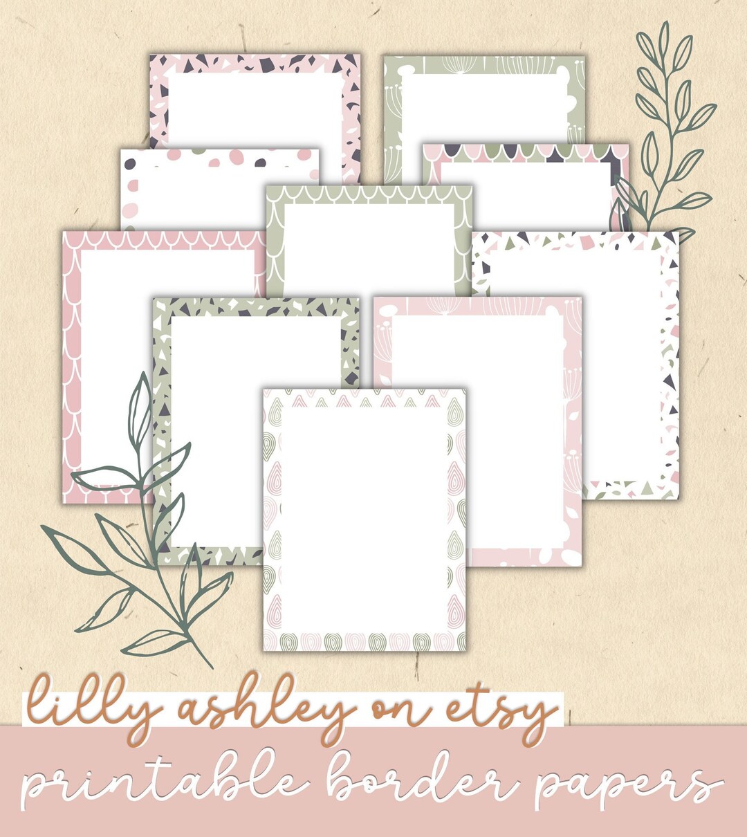 Border Paper Pack of 10PDF &amp; PNG Files8.5x11 Downloadable Paper ...