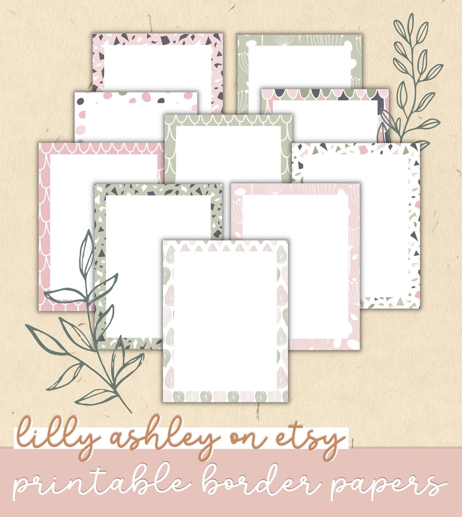 Border Paper Pack of 10PDF &amp; PNG Files8.5x11 Downloadable - Etsy
