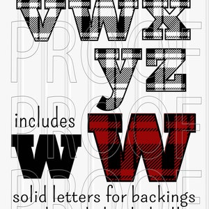 Plaid SVG Letter Cut File Set includes uppercase and lowercase Letters A-Z and solid letters for layering. svg png jpg formats buffalo plaid image 5