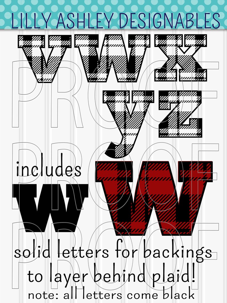 Plaid SVG Letter Cut File Set includes uppercase and lowercase Letters A-Z and solid letters for layering. svg png jpg formats buffalo plaid image 5