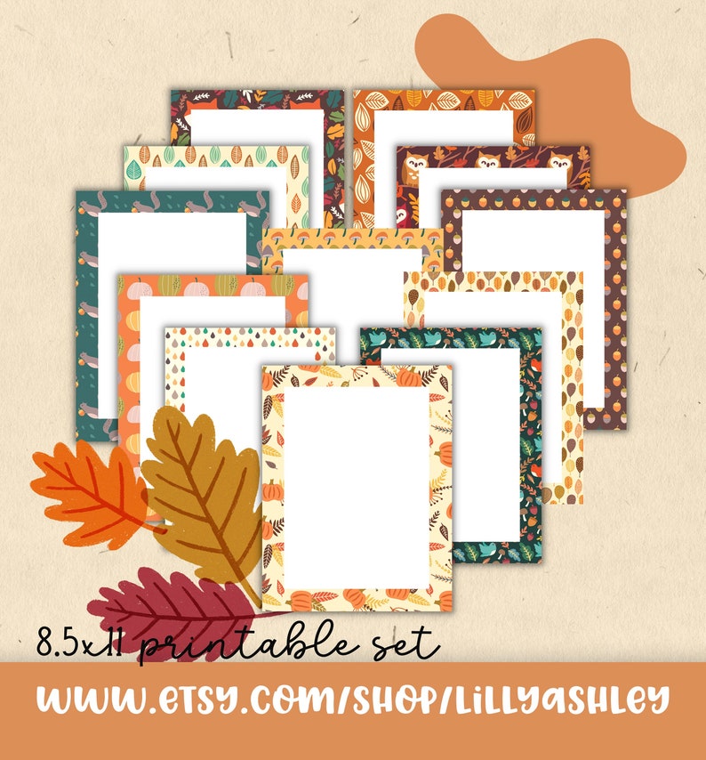 Fall Border Racers Fall Border Paper Printable Set-png Pdf-8.5x11-fall Printables With ...