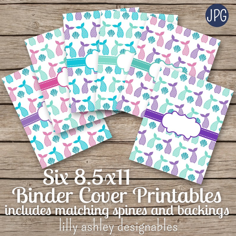 Printable Mermaid Shell Binder Covers SET of 6-8.5x11 JPG | Etsy