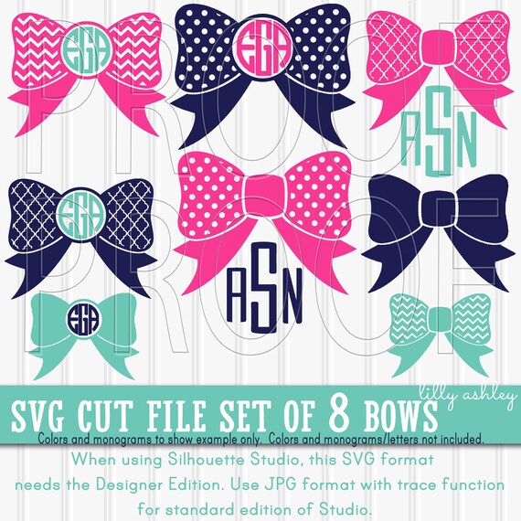 Download Bow Monogram Svg Files Set Of 8 Cut Files Svg Jpg Formats Etsy