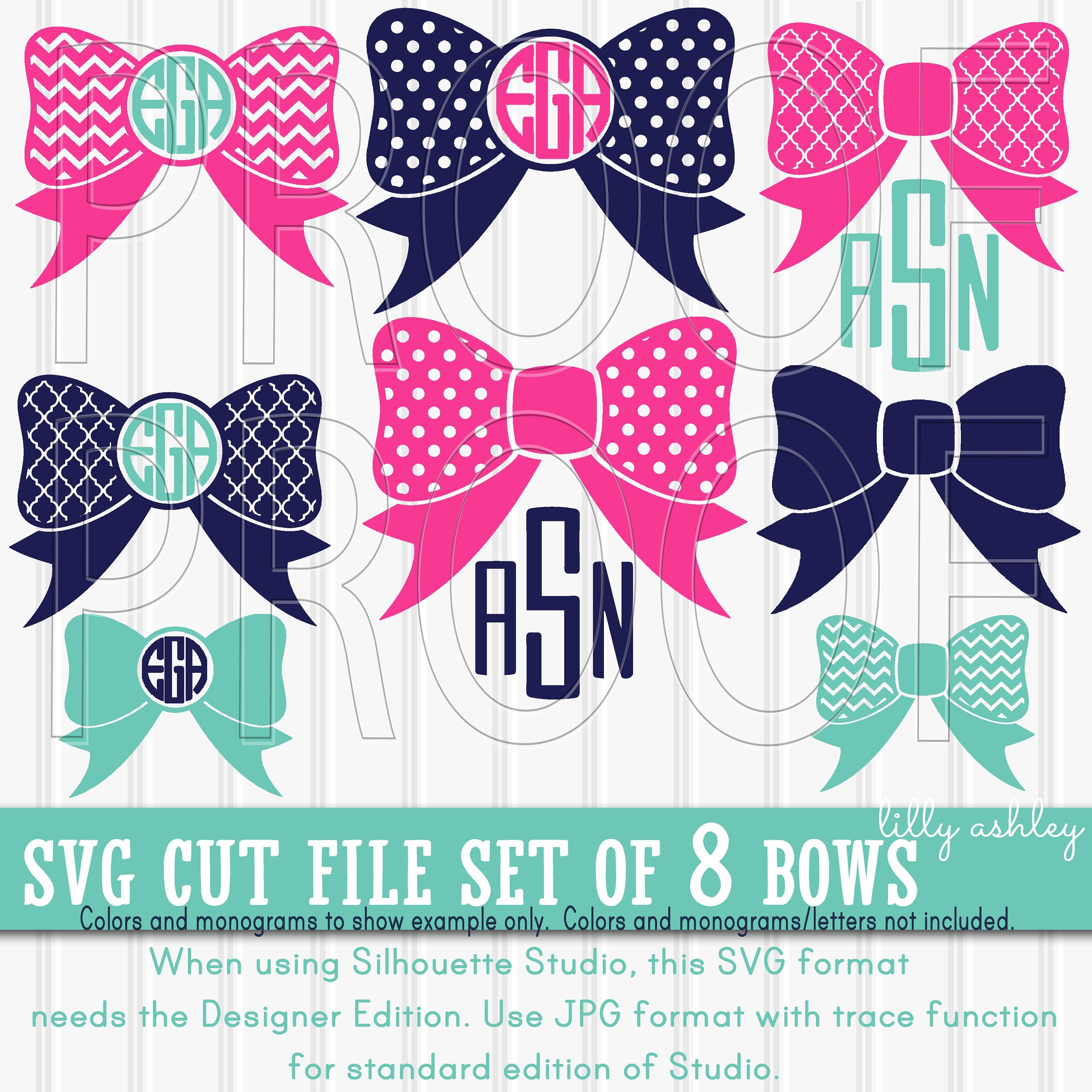 Download Bow Monogram Svg Files Set Of 8 Cut Files Svg Jpg Formats Etsy
