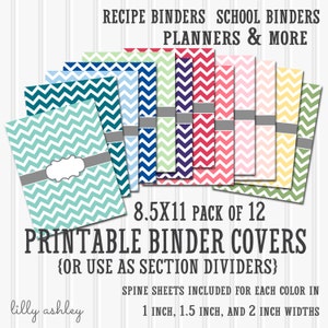 Colorful Binder Covers Printable SET 8.5X11-JPG Includes spines! chevron pattern printable binder covers planner covers notebook covers