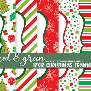 Weihnachtsrahmen-Set mit 5-"Rot & Grün" -JPG / PNG-Herunterladbare digitale Rahmen Weihnachtsrahmen Urlaubsrahmen Fotokartenrahmen PNG