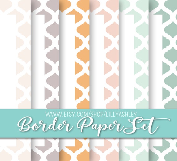 Border Paper Pack of 6JPG Format8.5x11 Commercial Use Ok Boho Moroccan  Botanical Green Digital Paper Rose Pink Printable Printer Paper 