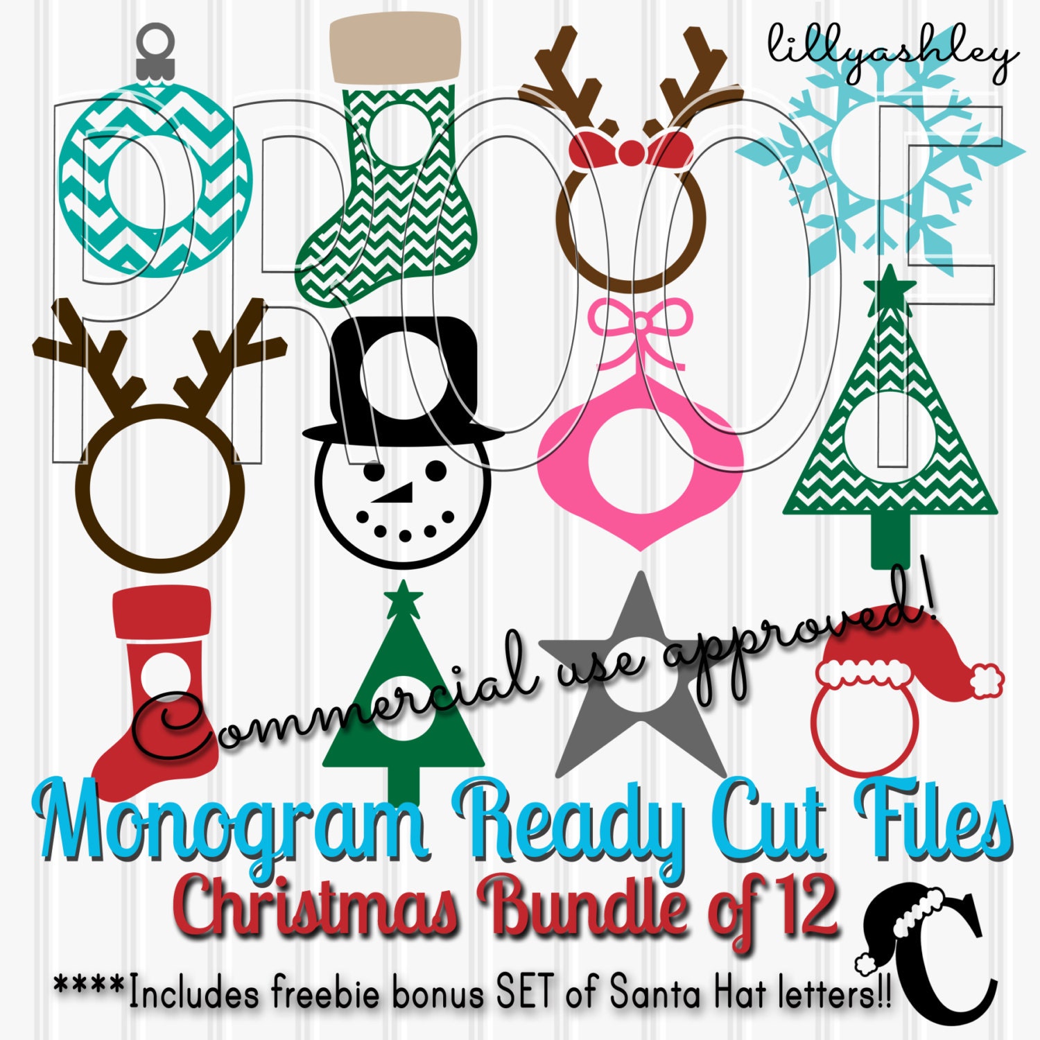Download Christmas Monogram Svg Christmas Bundle Set Of 12 Svg Cut Etsy