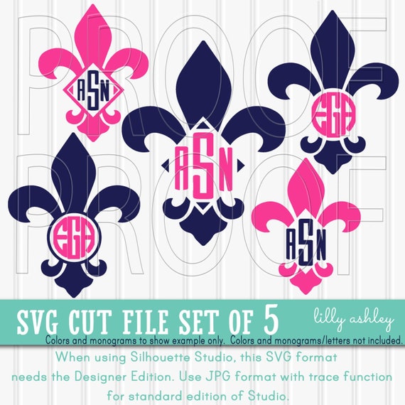 Monogram Svg Files Set Of 5 Fleur De Lis Svg Jpg For Etsy
