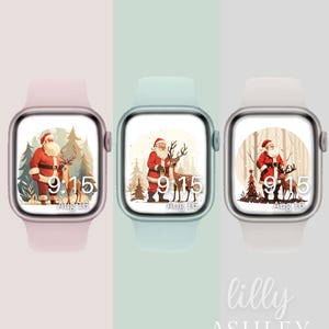 Christmas Apple Watch Face SET of THREE, Santa Watch Background, Womens Apple Watch Wallpaper, Holiday Apple Watch Face Instant Download